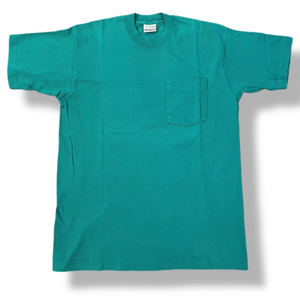 Vintage 90s Trend Basics Green Teal T Shirt LARGE Made in USA Single Stitched